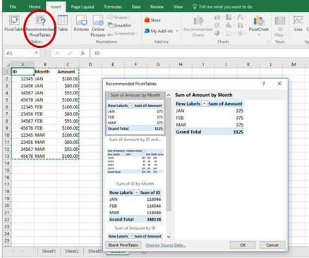 Recommended Pivot Tables