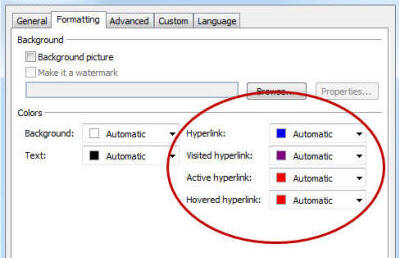 Hyperlink Down Arrows