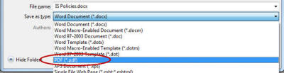 Save as type Drop-Down List