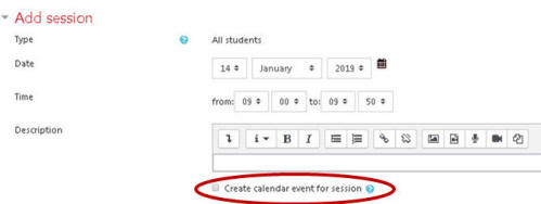 Create calendar event for this session checkbox