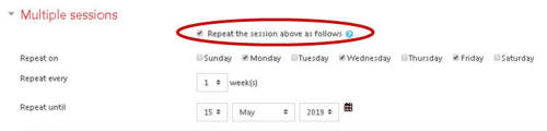 Repeat the session as follows checkbox