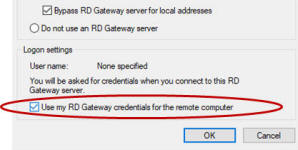 Use my RD Gateway credentials for the remote computer