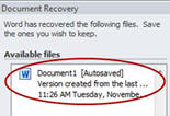 Document Recovery Pane